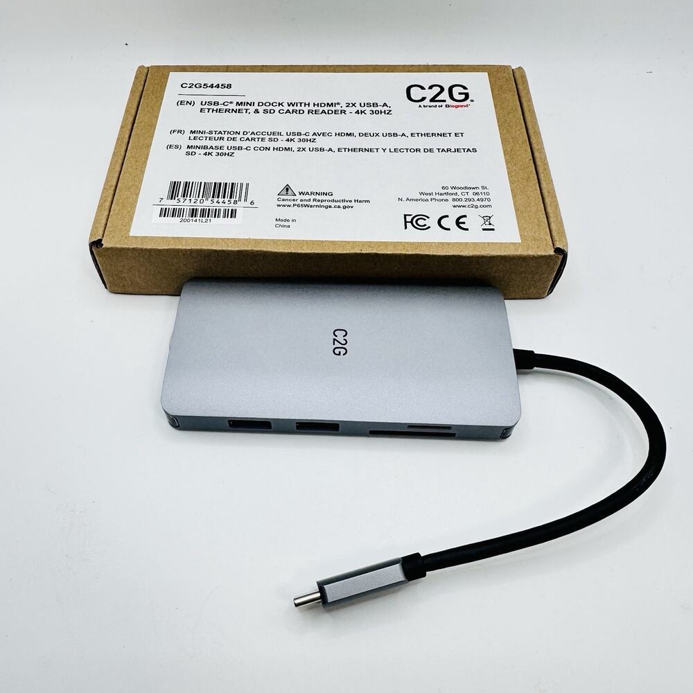 C2G USB-C 8-in-1 Mini Dock Hub – HDMI, Ethernet, SD Card | C2G54458 | New